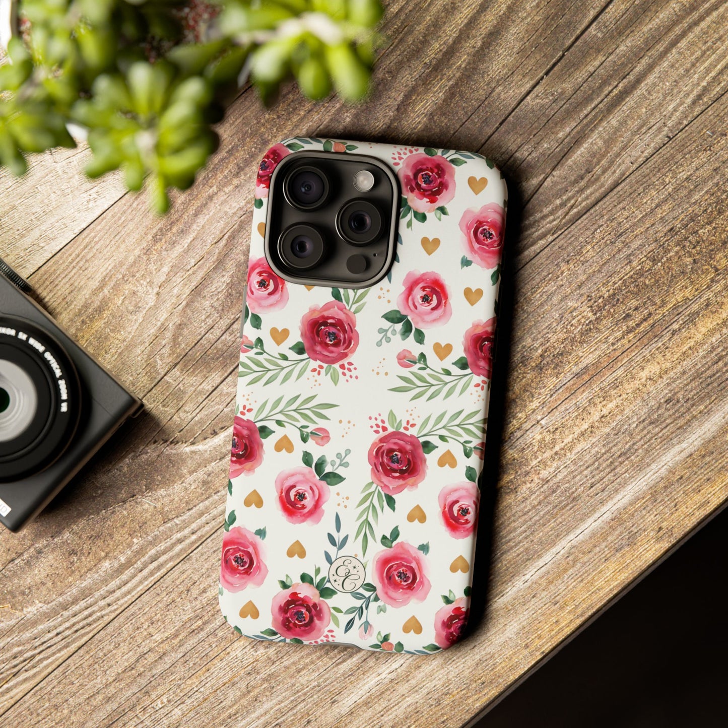 Hearts & Roses Watercolor Pattern Tough Phone Case