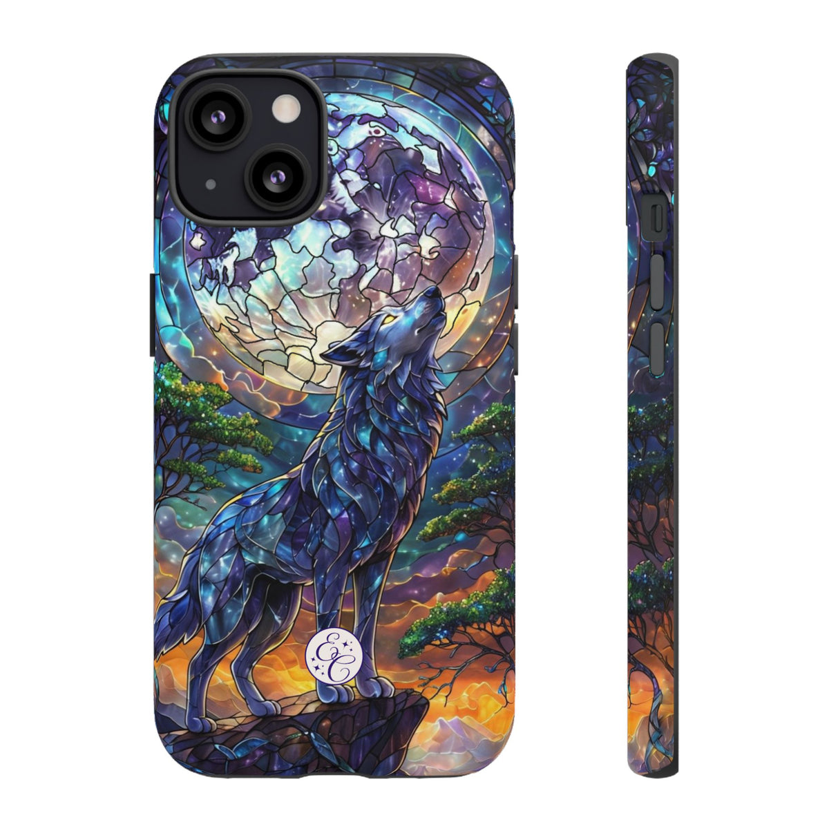 Moonlit Wolf Stained Glass Halloween Phone Case