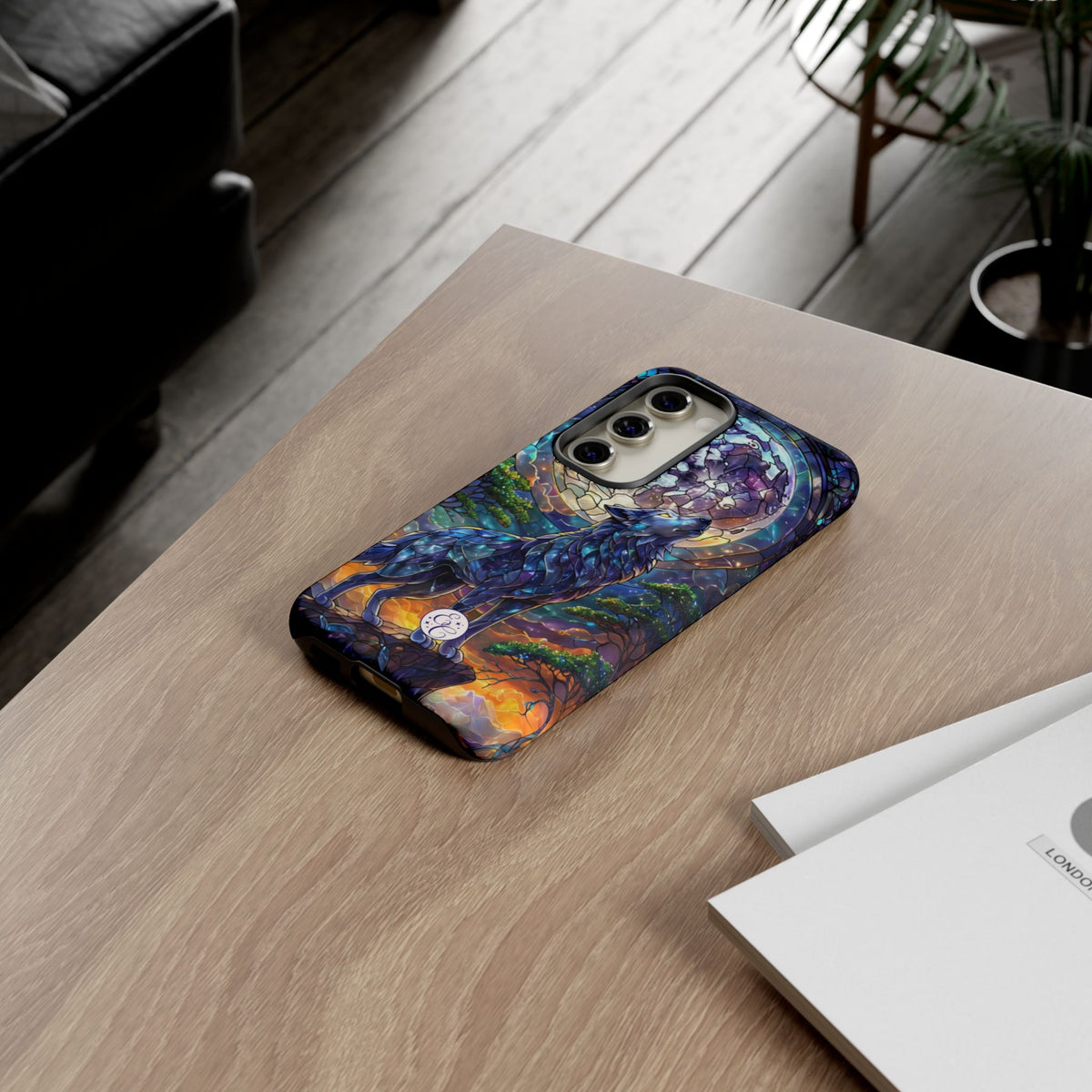 Moonlit Wolf Stained Glass Halloween Phone Case