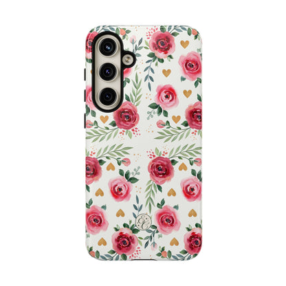 Hearts & Roses Watercolor Pattern Tough Phone Case