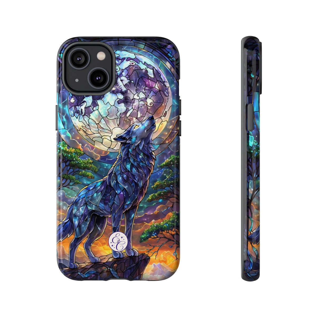 Moonlit Wolf Stained Glass Halloween Phone Case