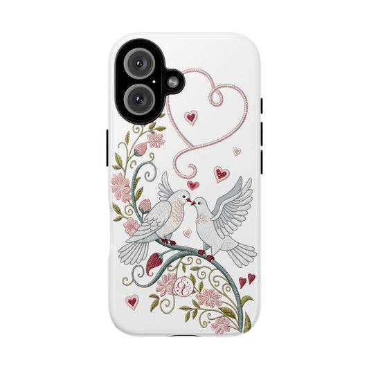 Romantic Love Birds Embroidery Tough Phone Case
