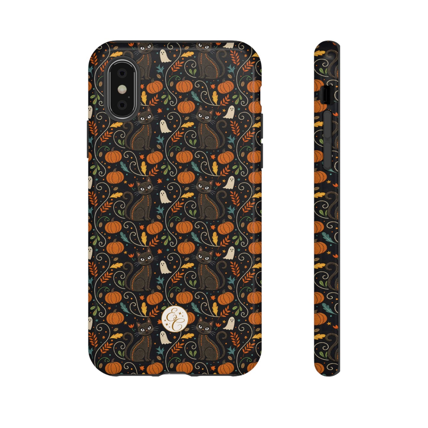 Boho Halloween Black Cat Pattern Tough Phone Case