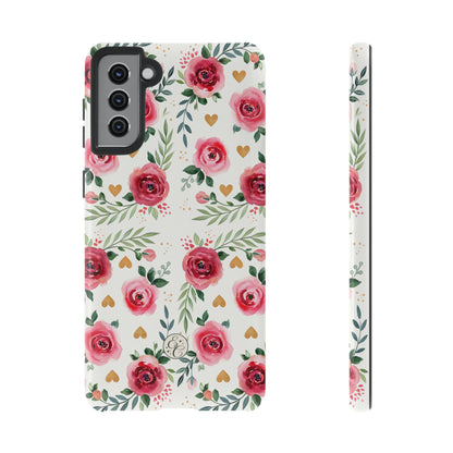 Hearts & Roses Watercolor Pattern Tough Phone Case