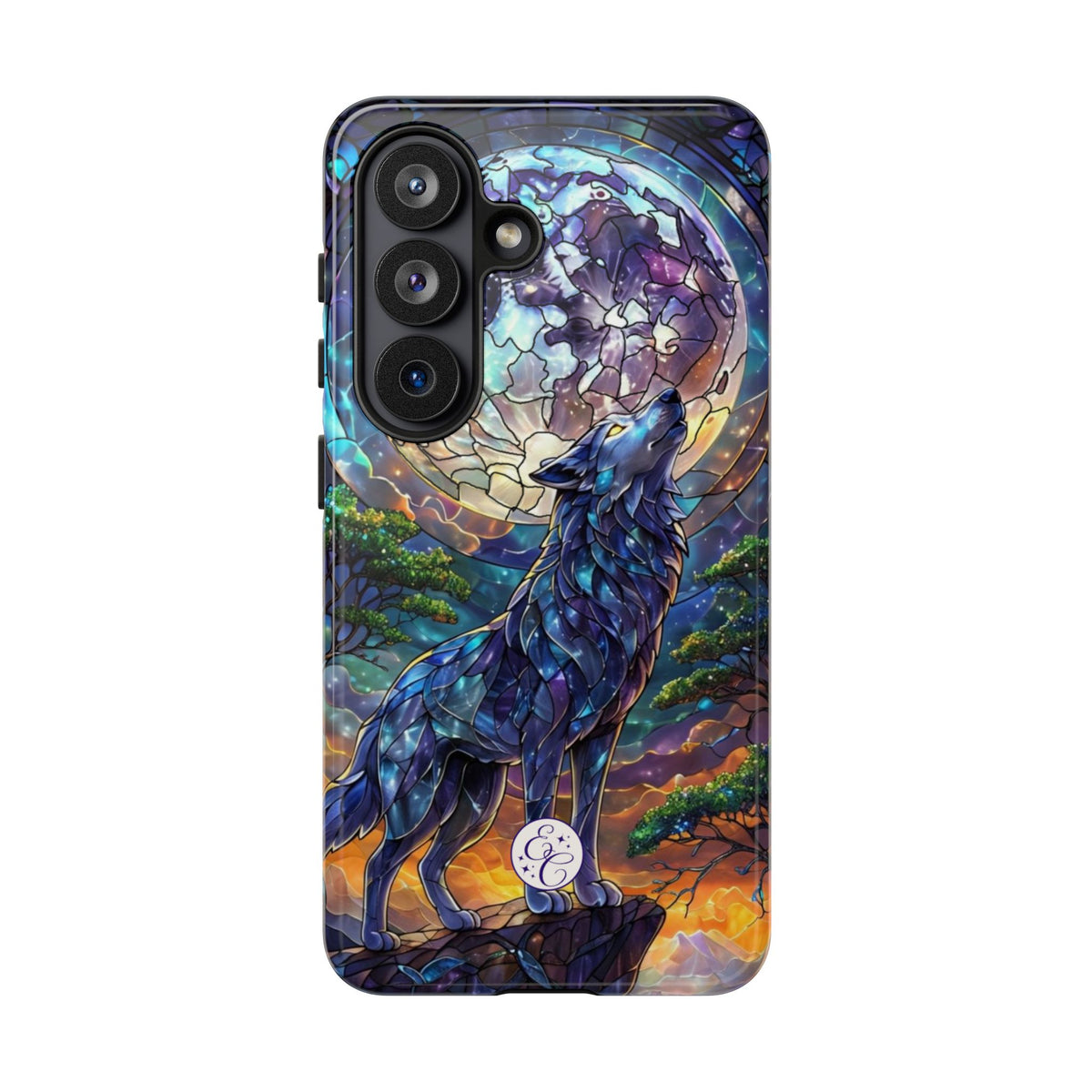 Moonlit Wolf Stained Glass Halloween Phone Case