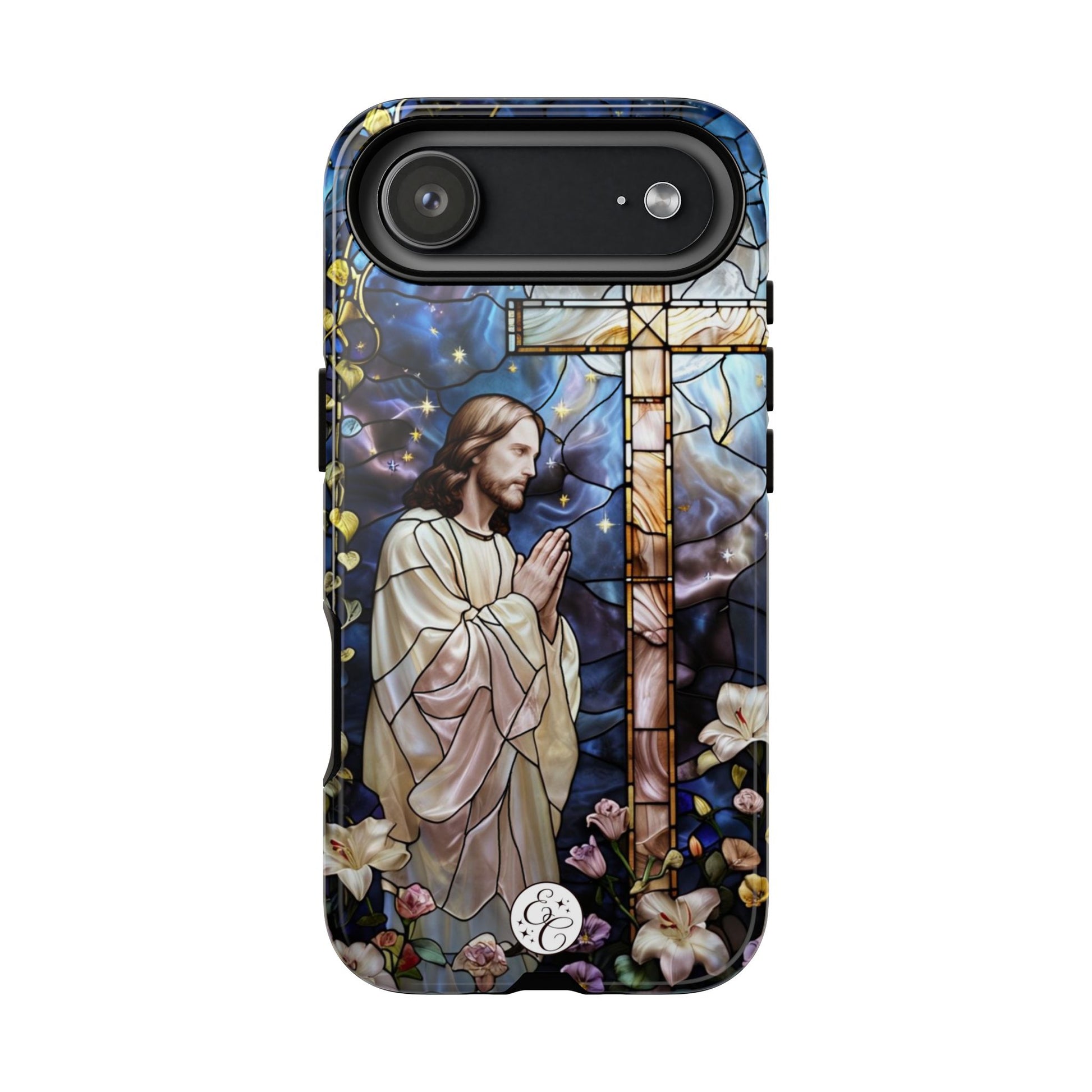 Jesus Praying Stained Glass Tough Phone Case - iPhone 17 Air / Glossy Jesus Praying Stained Glass Tough Phone Case - iPhone 17 Air / Glossy