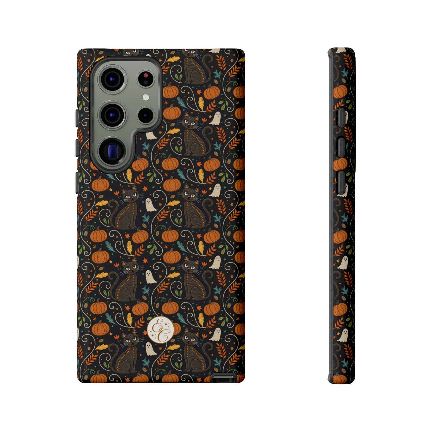 Boho Halloween Black Cat Pattern Tough Phone Case