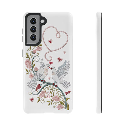 Romantic Love Birds Embroidery Tough Phone Case