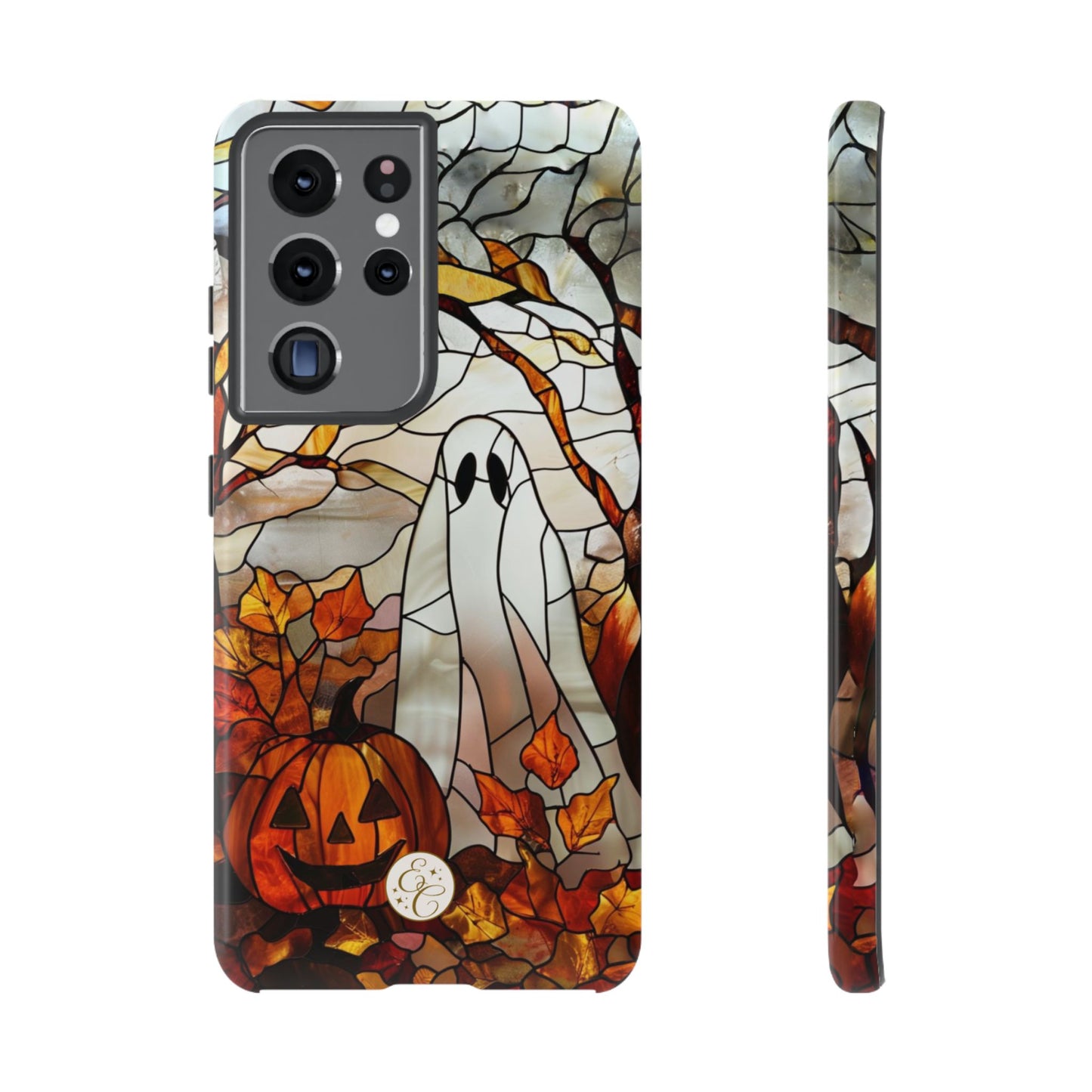 Halloween Ghost & Pumpkin Stained Glass Tough Phone Case