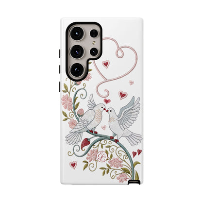 Romantic Love Birds Embroidery Tough Phone Case