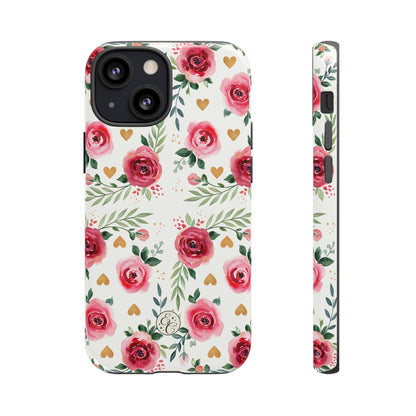 Hearts & Roses Watercolor Pattern Tough Phone Case