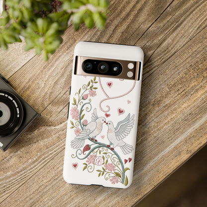 Romantic Love Birds Embroidery Tough Phone Case