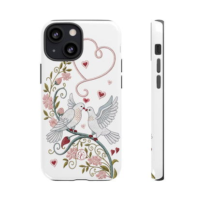 Romantic Love Birds Embroidery Tough Phone Case