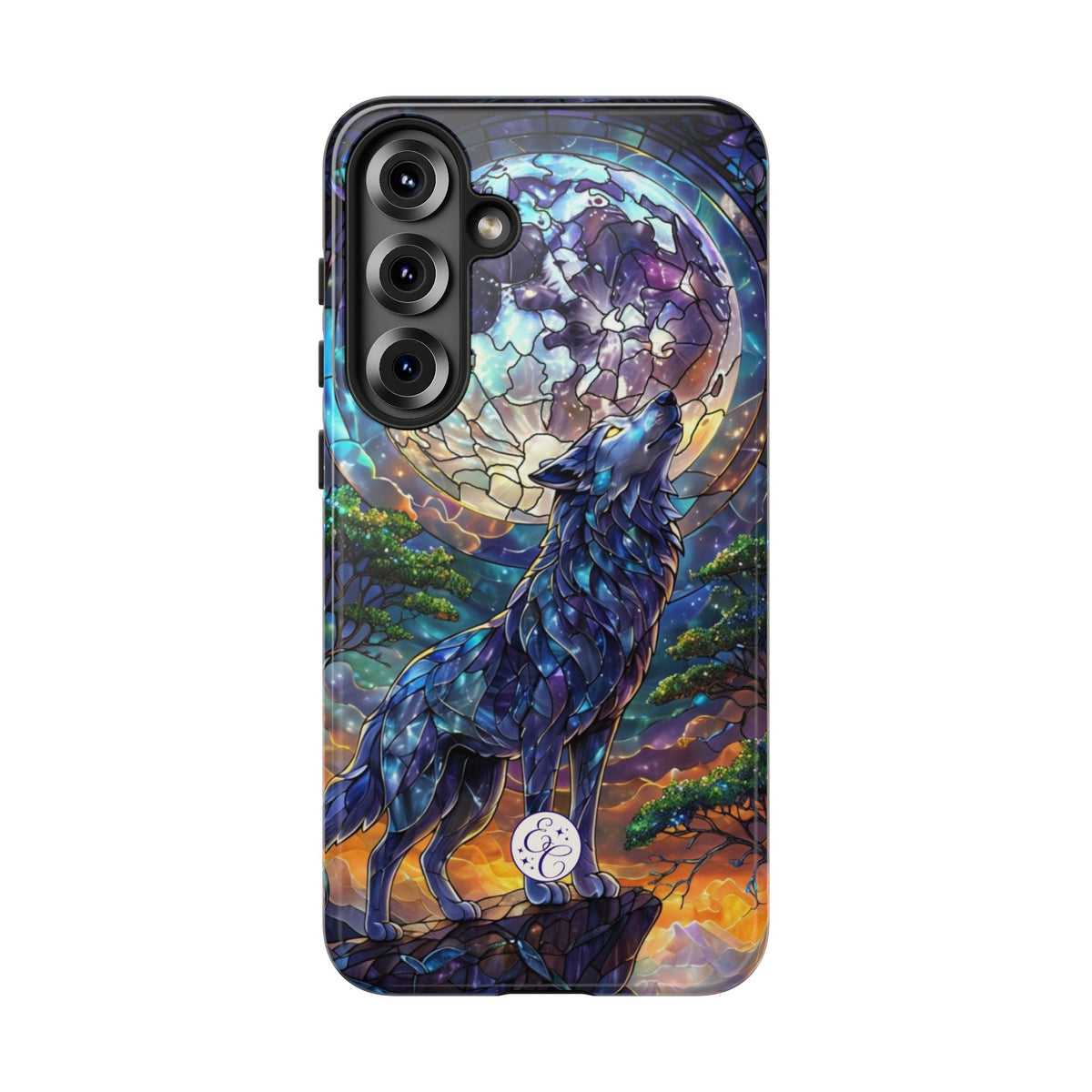 Moonlit Wolf Stained Glass Halloween Phone Case