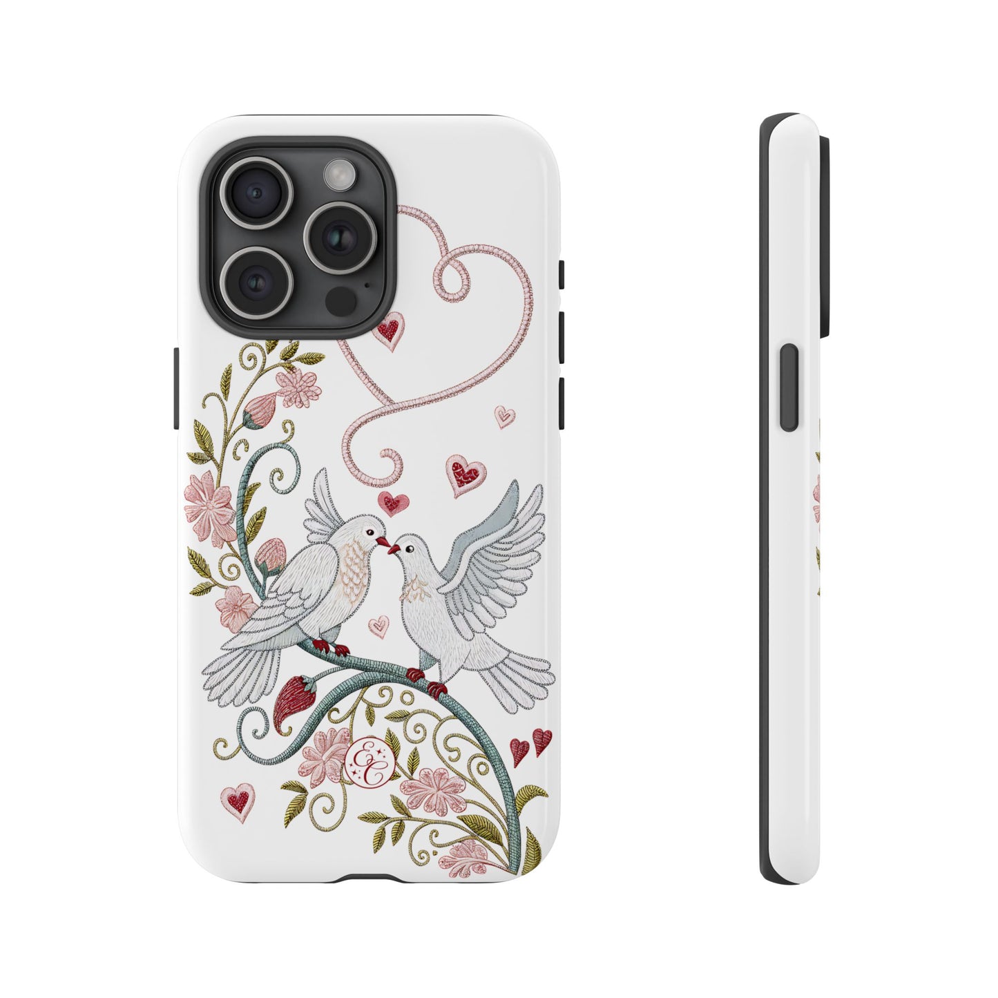 Romantic Love Birds Embroidery Tough Phone Case