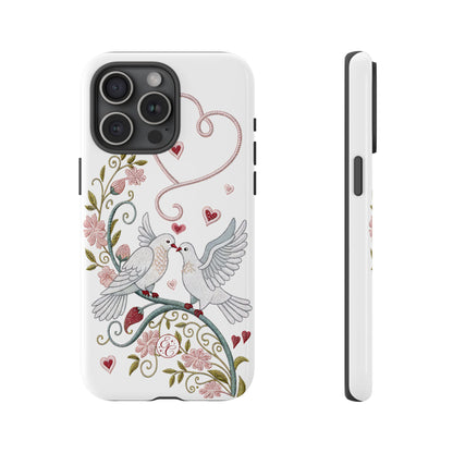 Romantic Love Birds Embroidery Tough Phone Case
