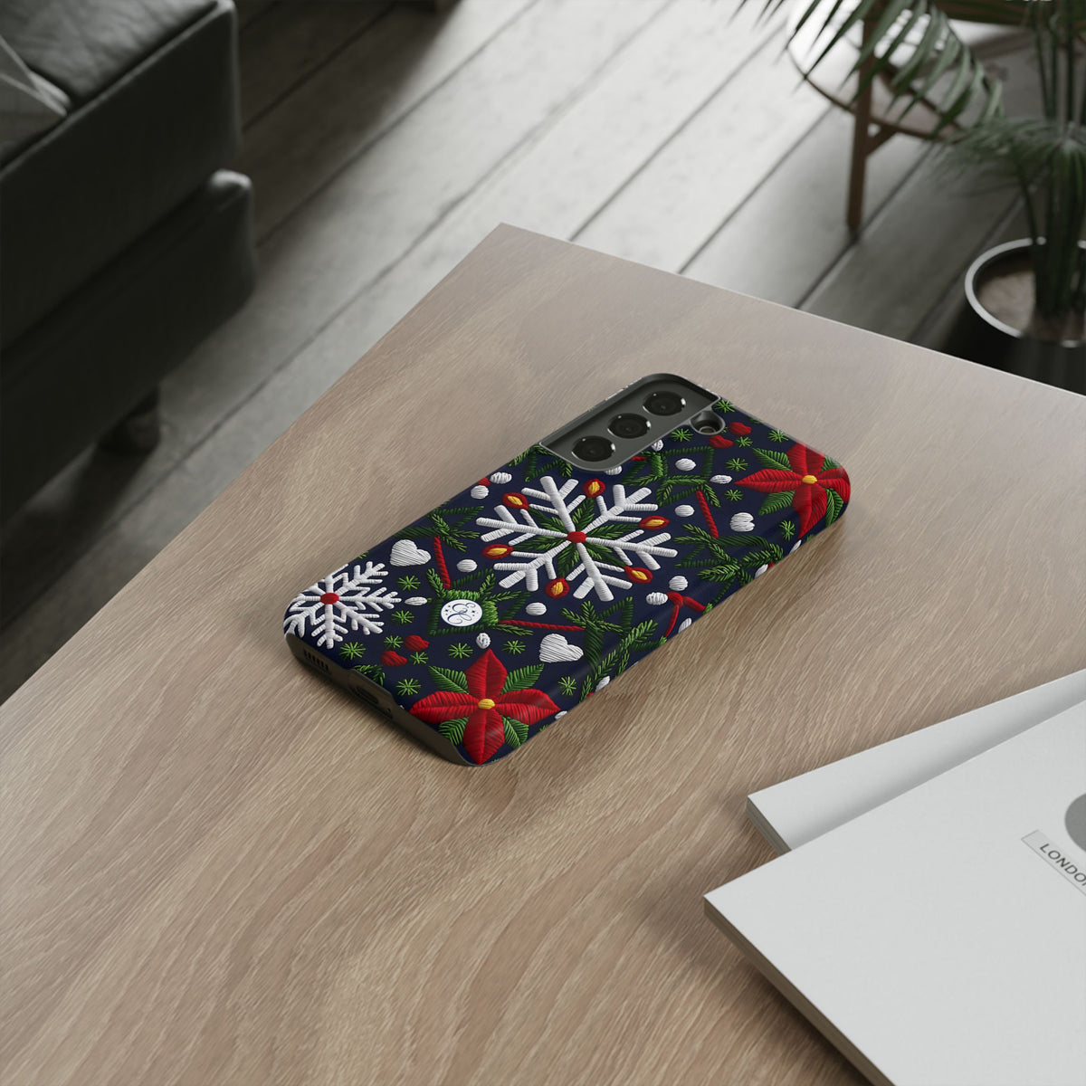 Snowflakes and Poinsettias Phone Case