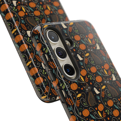 Boho Halloween Black Cat Pattern Tough Phone Case