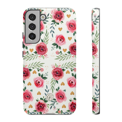 Hearts & Roses Watercolor Pattern Tough Phone Case