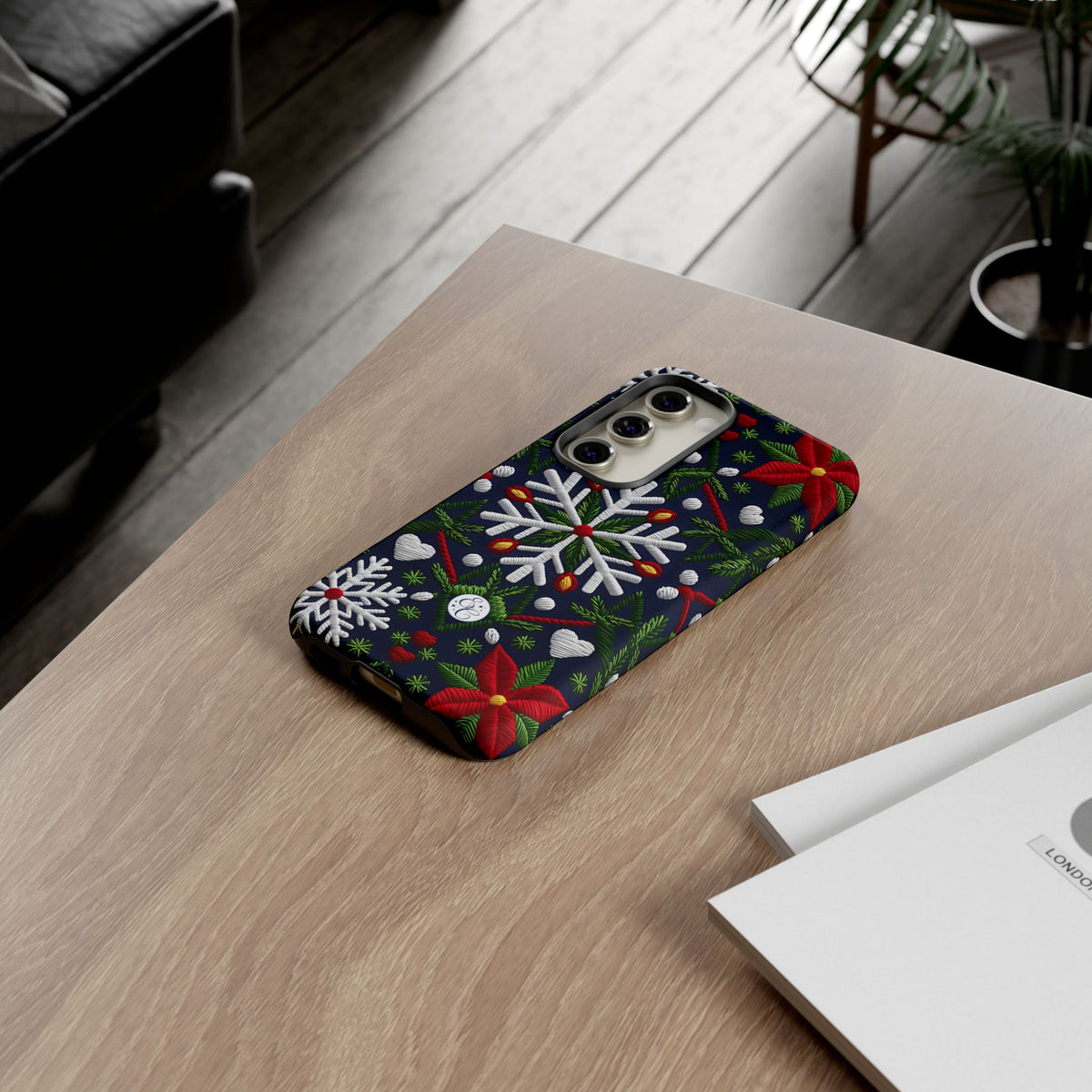 Snowflakes and Poinsettias Phone Case