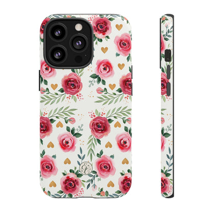 Hearts & Roses Watercolor Pattern Tough Phone Case