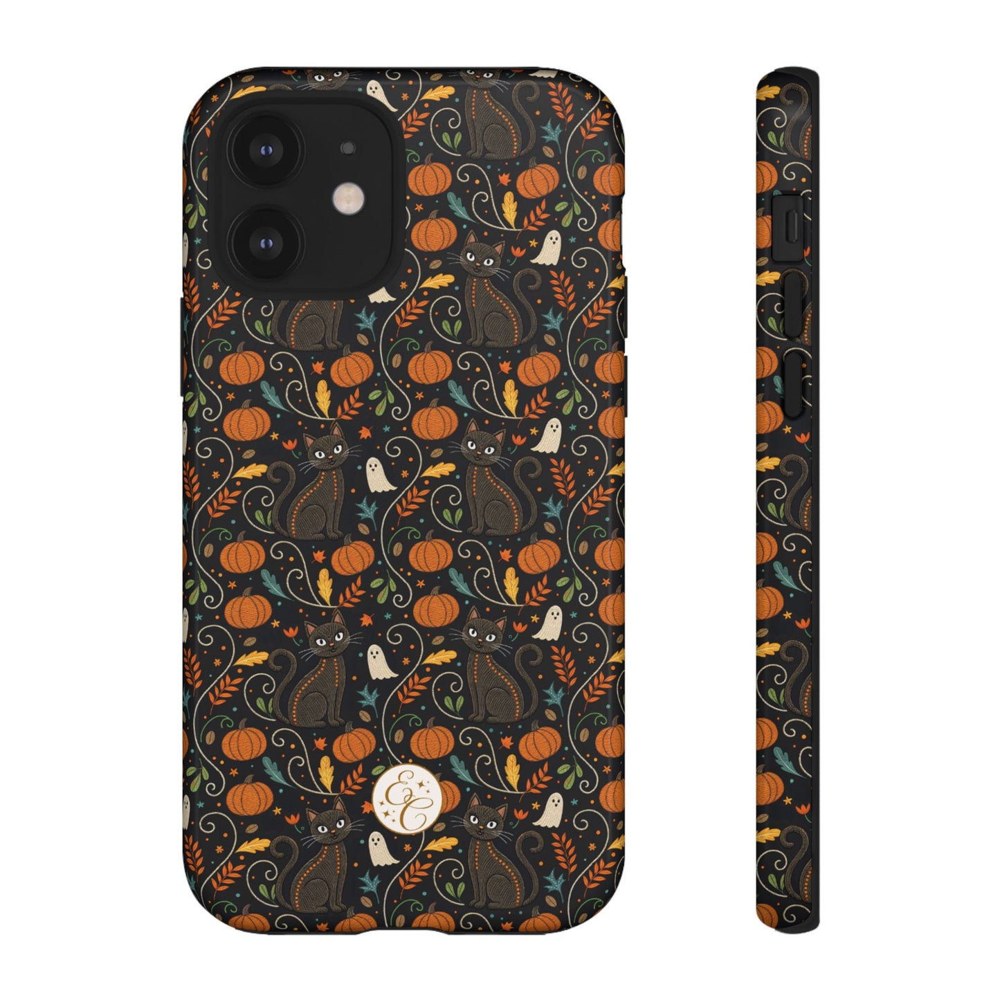 Boho Halloween Black Cat Pattern Tough Phone Case