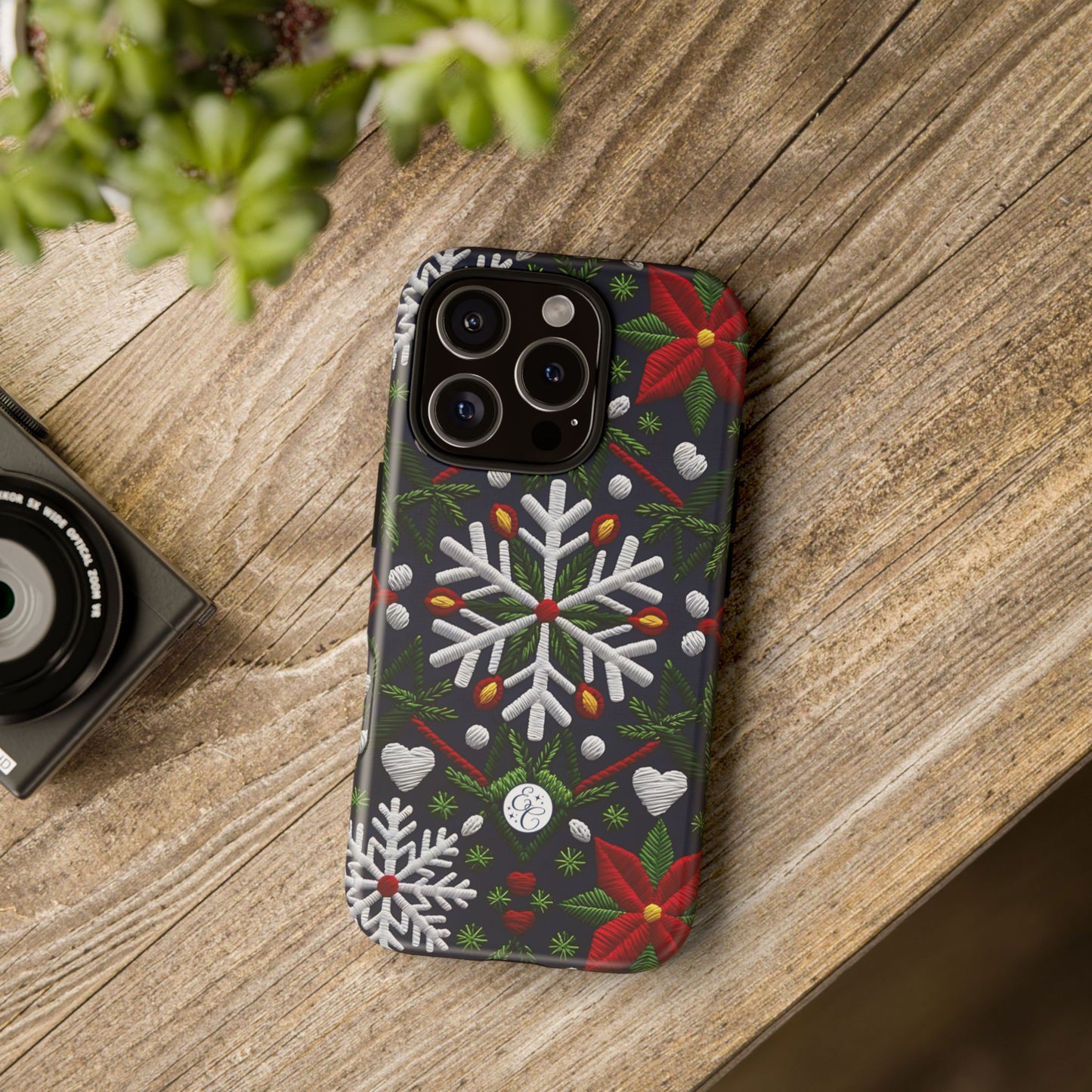 Snowflakes and Poinsettias Tough Phone Case