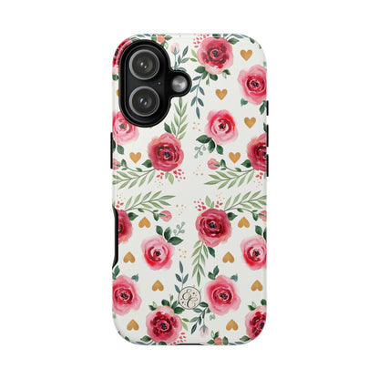 Hearts & Roses Watercolor Pattern Tough Phone Case