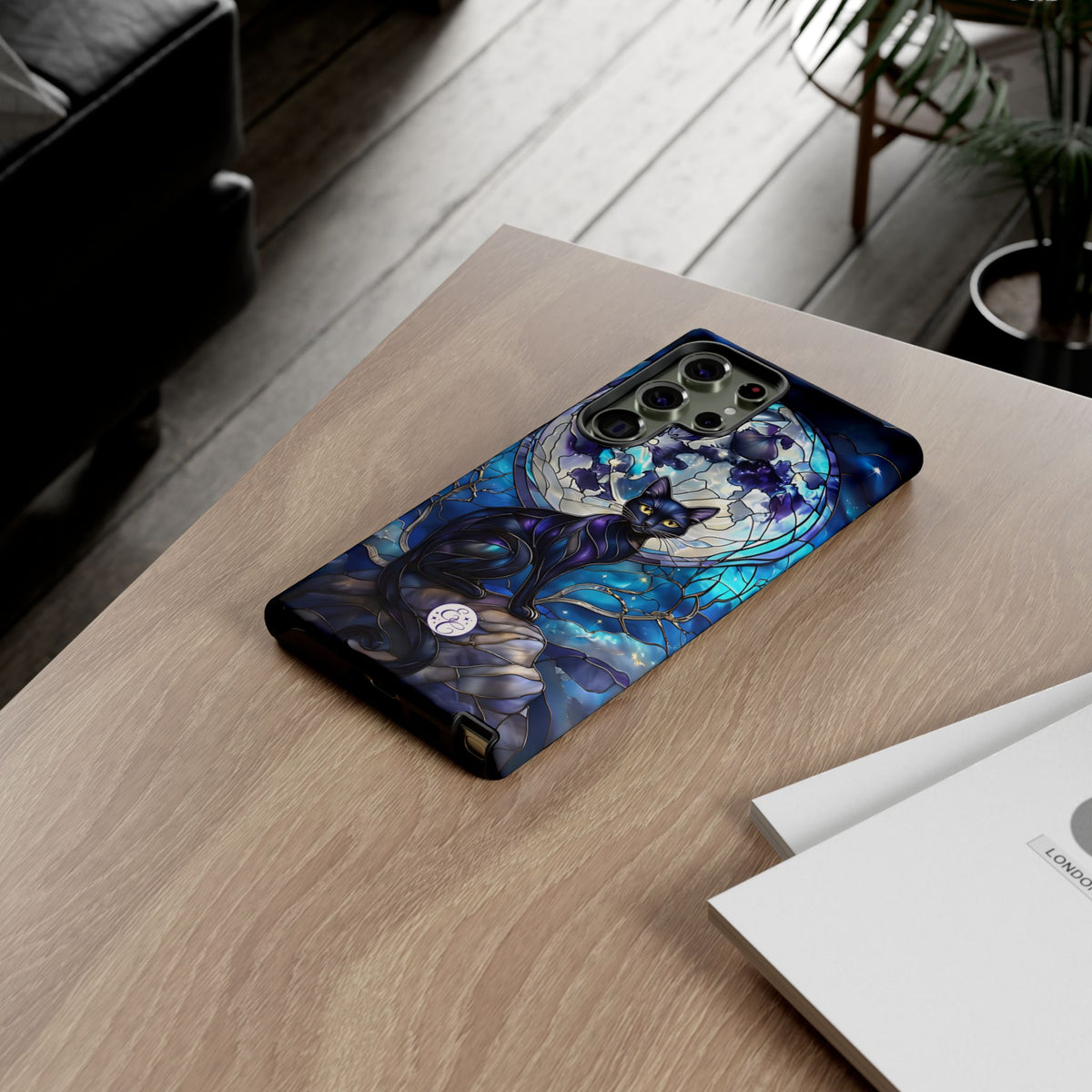 Midnight Cat Stained Glass Halloween Phone Case