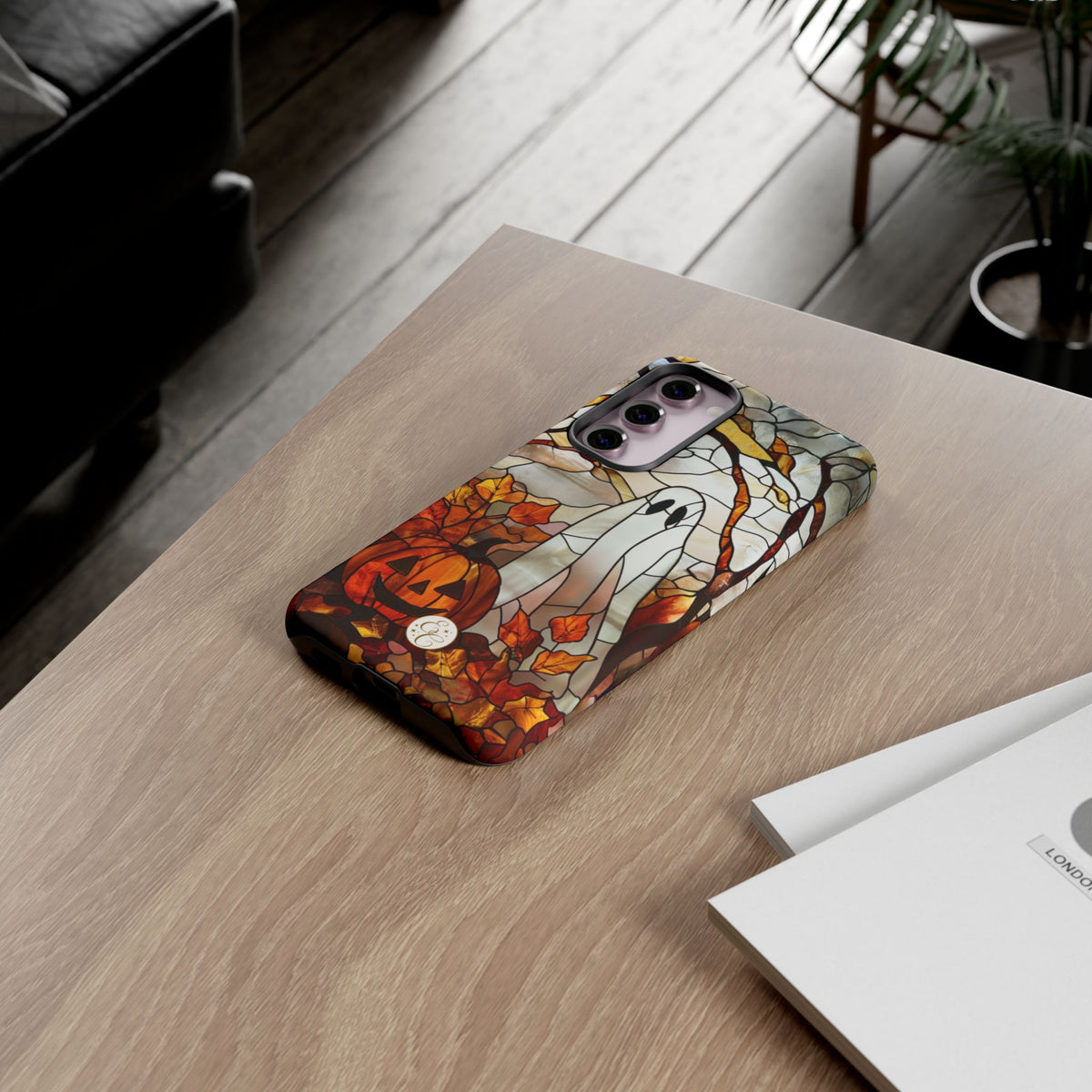 Ghost & Pumpkin Stained Glass Halloween Phone Case