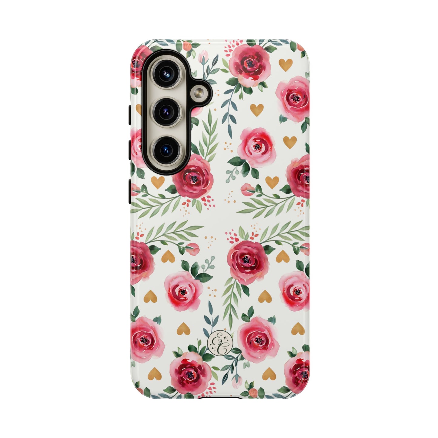 Hearts & Roses Watercolor Pattern Tough Phone Case
