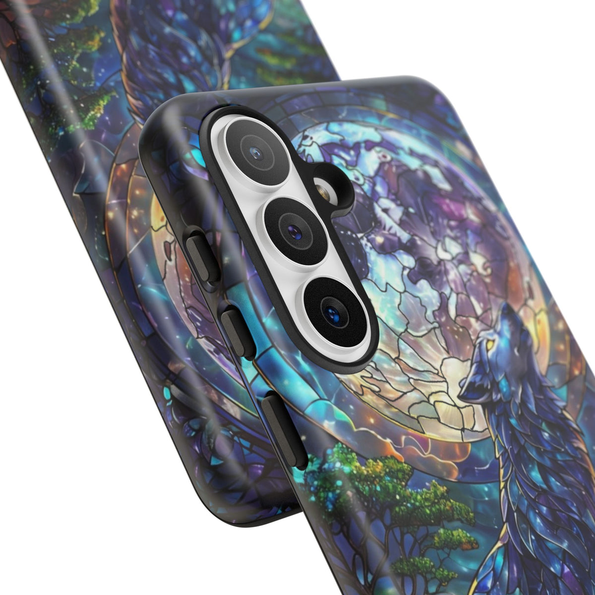 Moonlit Wolf Stained Glass Halloween Phone Case