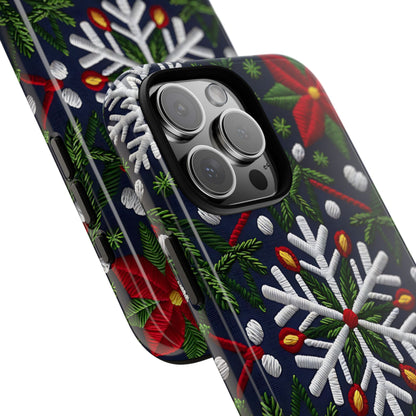 Snowflakes and Poinsettias Tough Phone Case