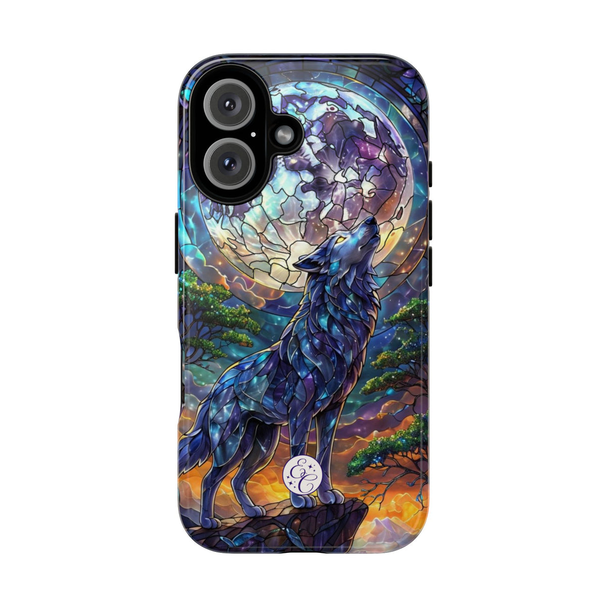 Moonlit Wolf Stained Glass Halloween Phone Case