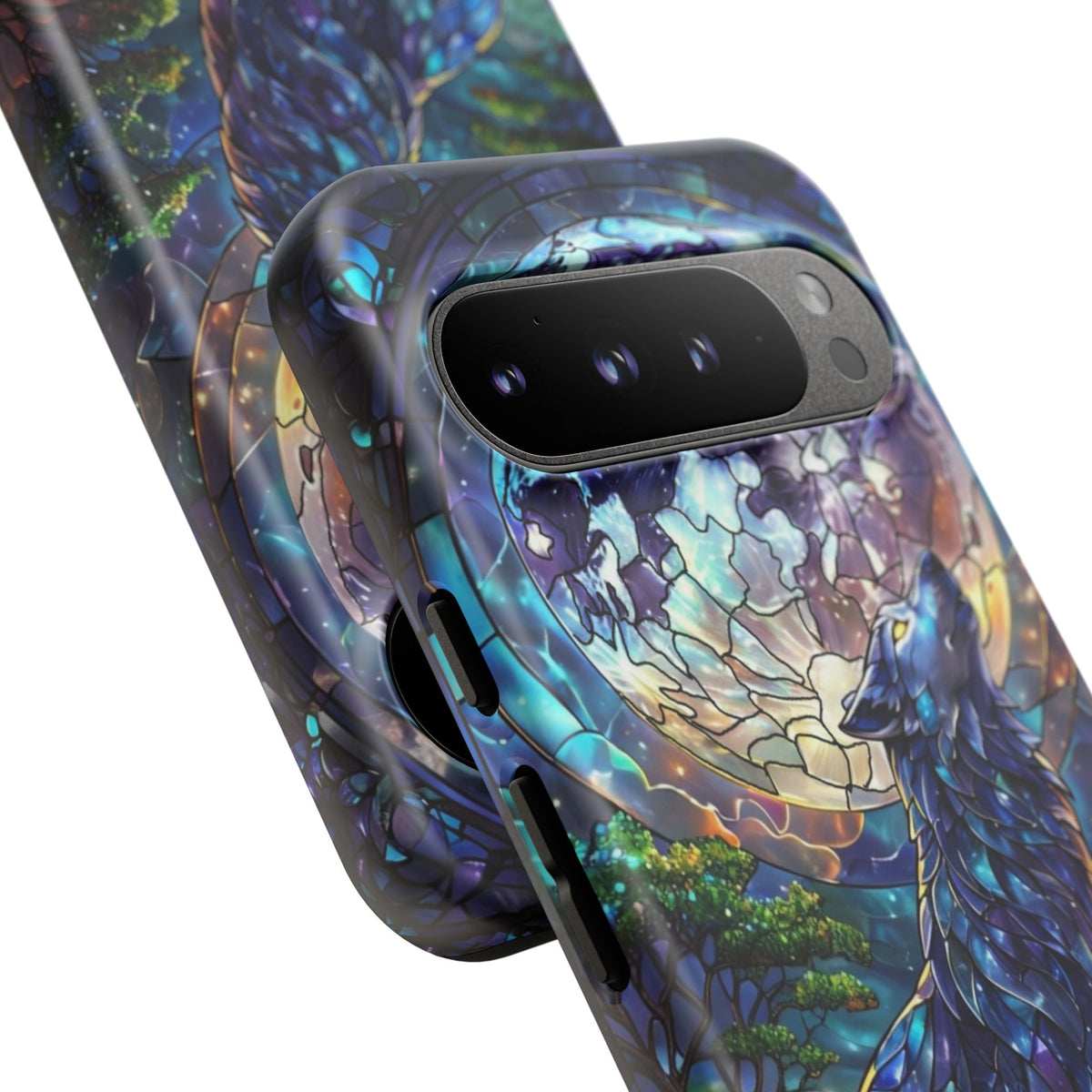 Moonlit Wolf Stained Glass Halloween Phone Case
