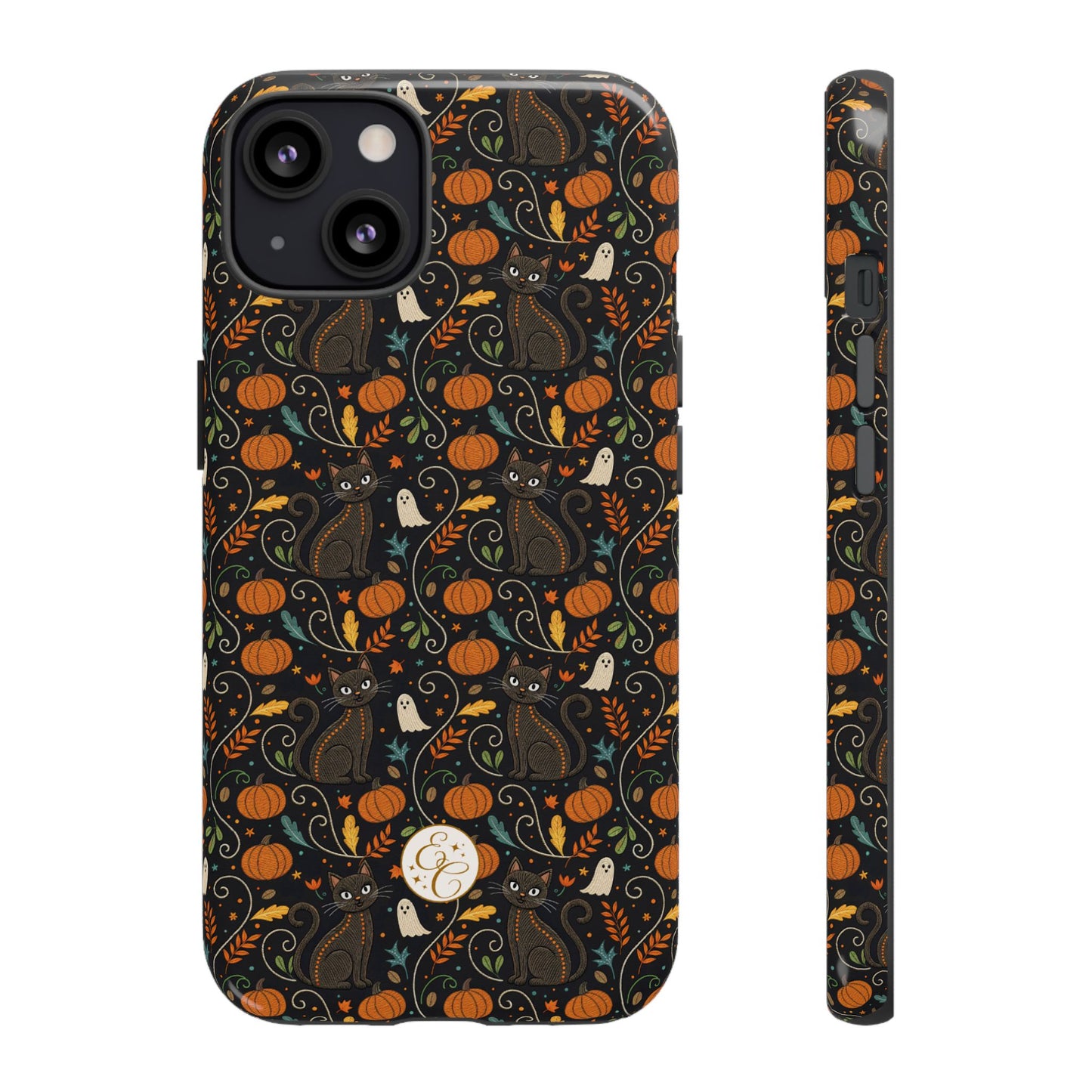 Boho Halloween Black Cat Pattern Tough Phone Case