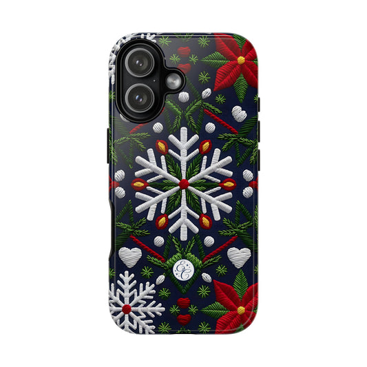 Snowflakes and Poinsettias Tough Phone Case