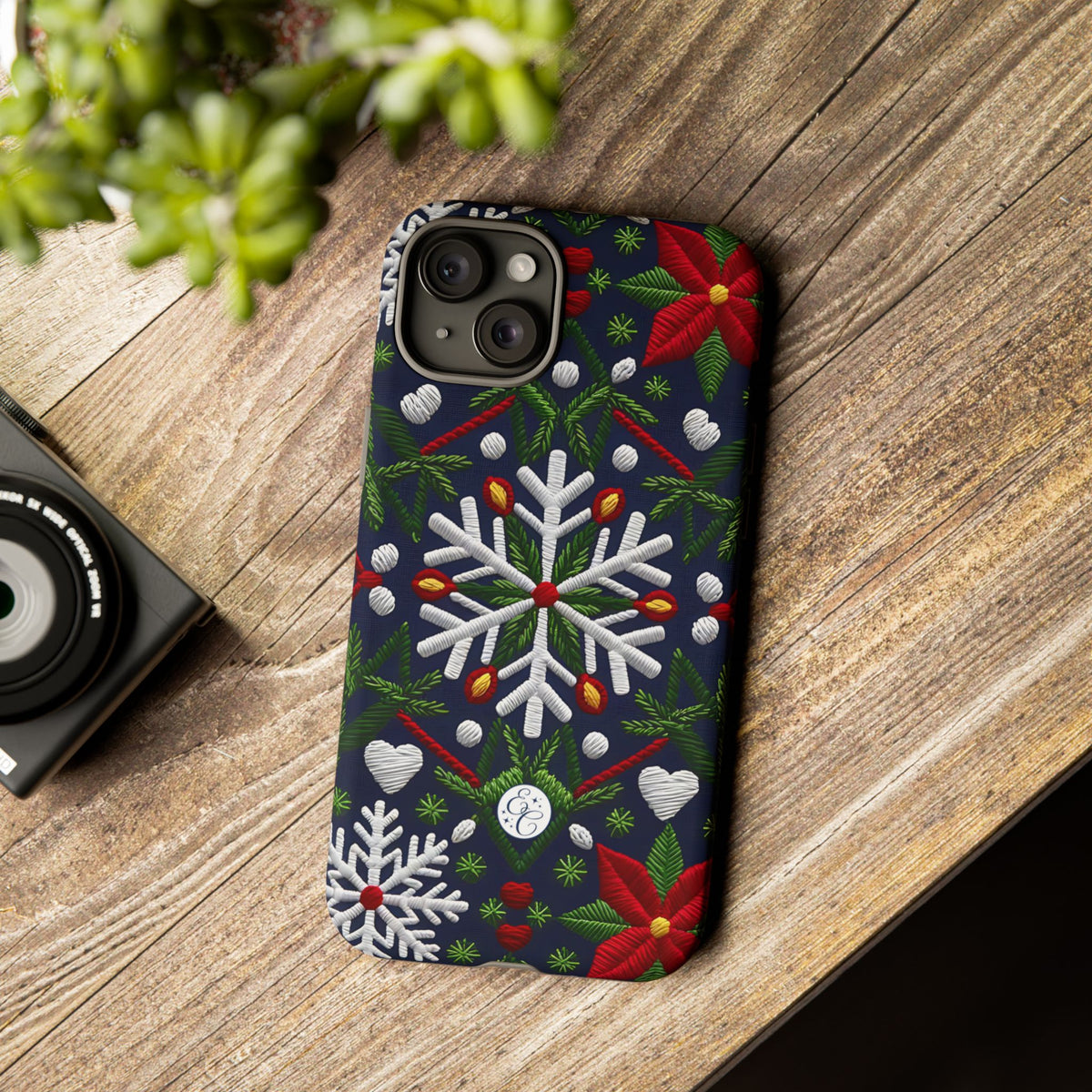 Snowflakes and Poinsettias Phone Case