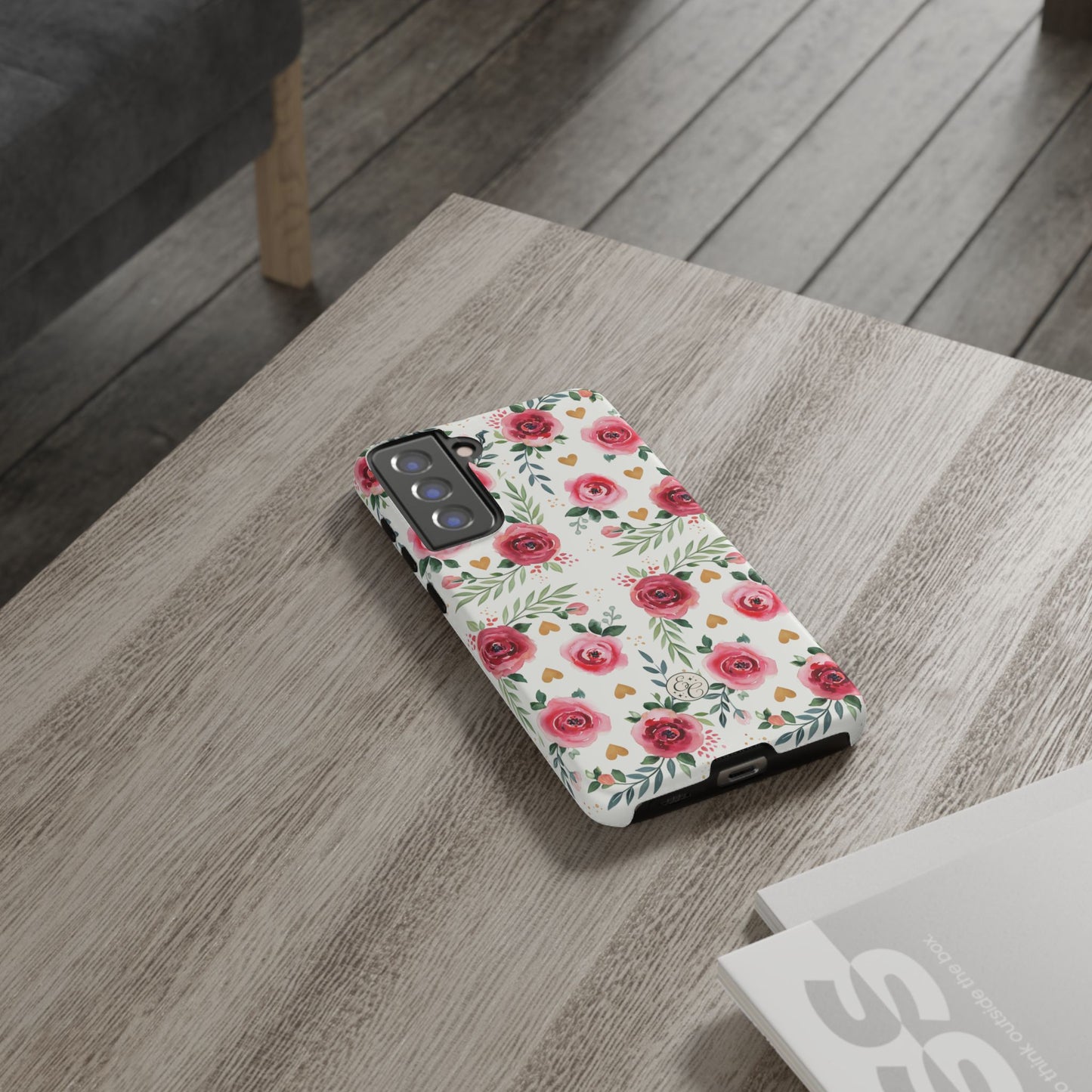 Hearts & Roses Watercolor Pattern Tough Phone Case