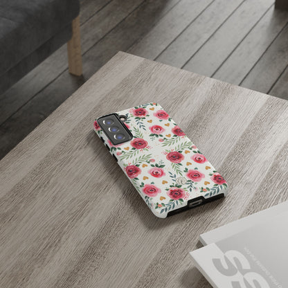 Hearts & Roses Watercolor Pattern Tough Phone Case