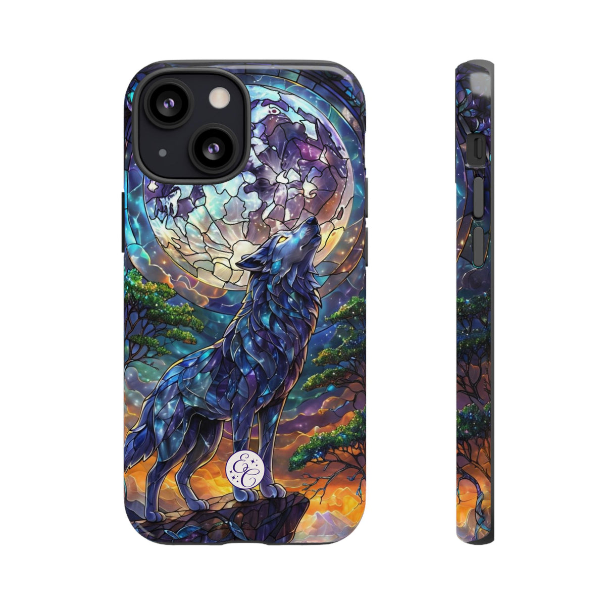 Moonlit Wolf Stained Glass Halloween Phone Case