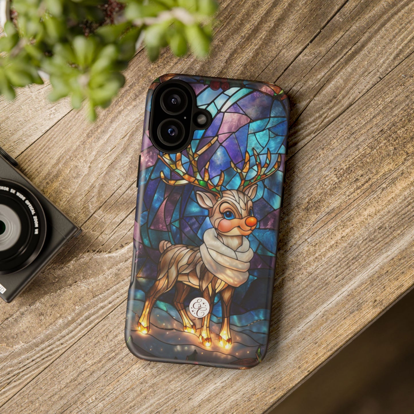 Cute Reindeer Stained Glass Tough Phone Case