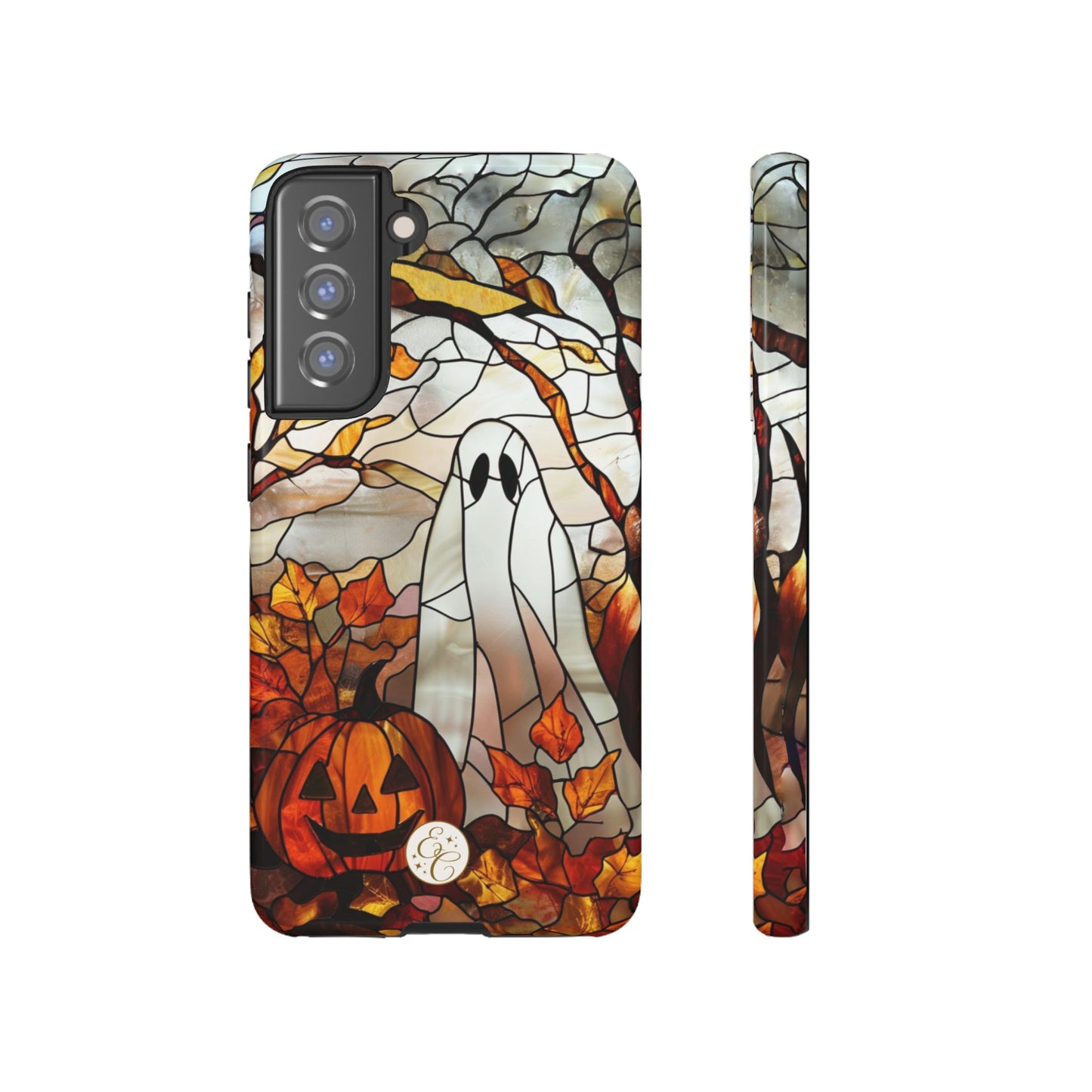 Halloween Ghost & Pumpkin Stained Glass Tough Phone Case