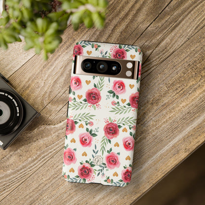 Hearts & Roses Watercolor Pattern Tough Phone Case