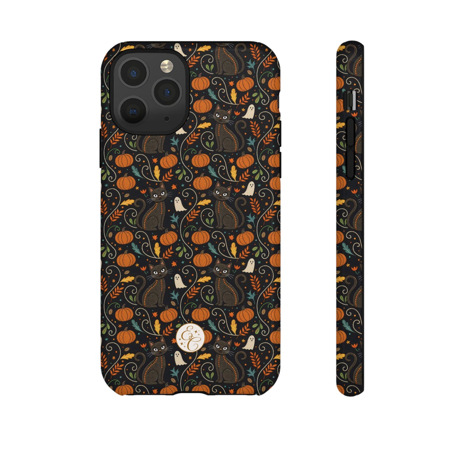 Boho Halloween Black Cat Pattern Tough Phone Case