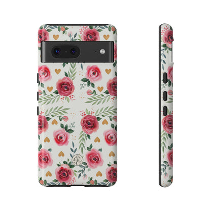 Hearts & Roses Watercolor Pattern Tough Phone Case