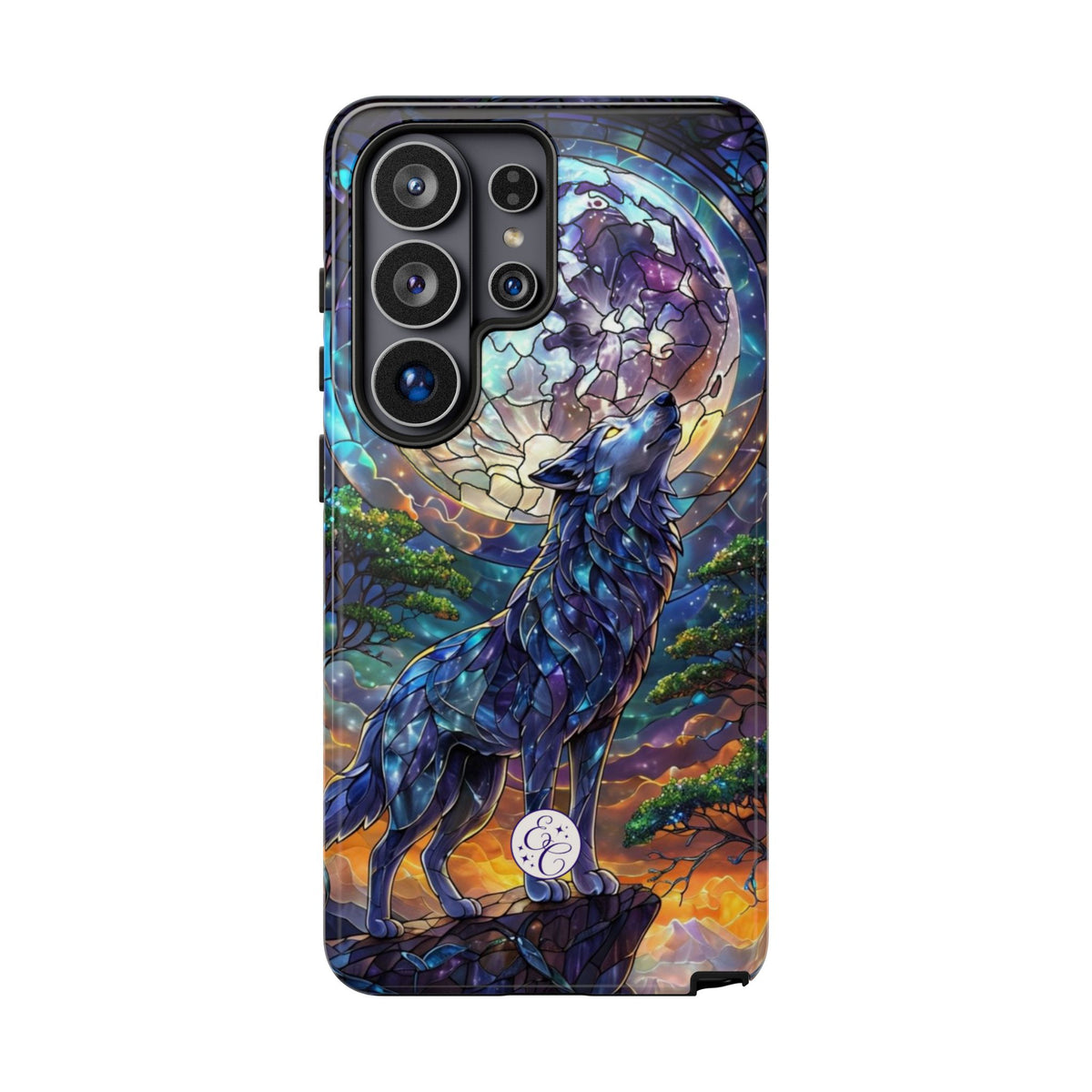 Moonlit Wolf Stained Glass Halloween Phone Case