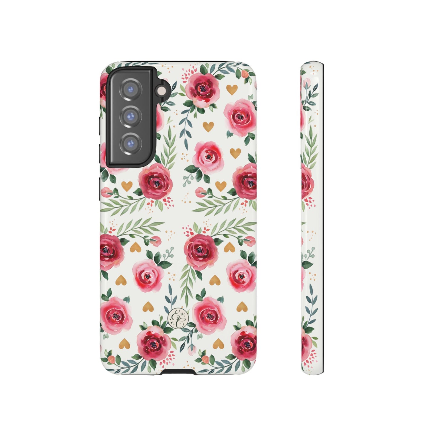 Hearts & Roses Watercolor Pattern Tough Phone Case