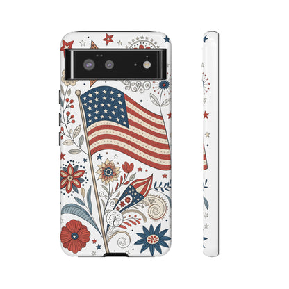 Boho USA Flag Floral Tough Phone Case