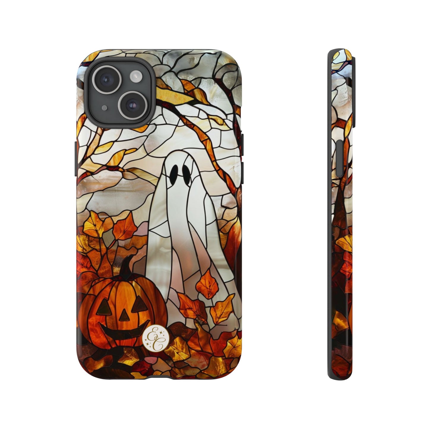 Halloween Ghost & Pumpkin Stained Glass Tough Phone Case